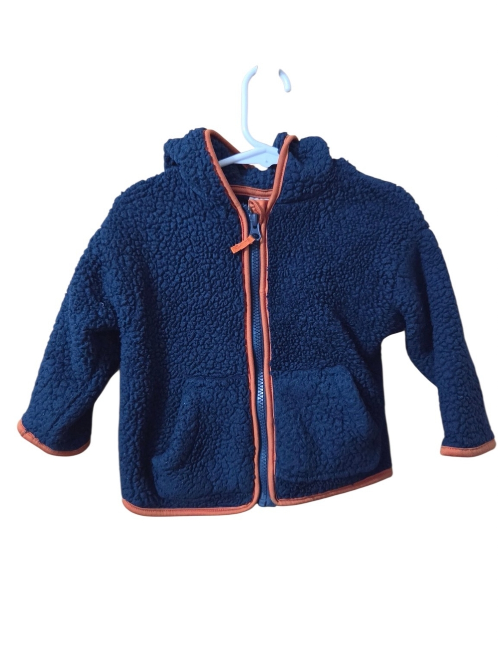 Kids Navy Sherpa Zip Hoodie with Orange Trim